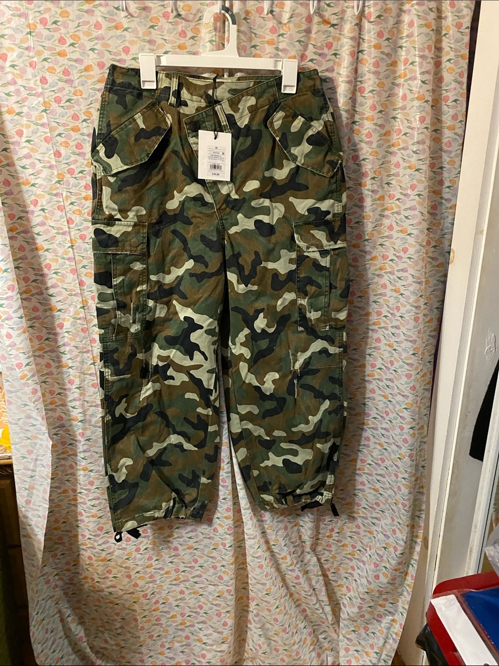 Asymmetric Cargo Pants in Green Camo